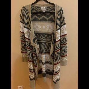 🍉 Waterfall cardigan, Aztec print, lightweight, tan, grey, wine, white EUC, S